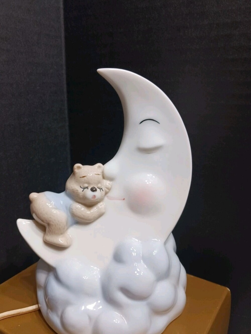 Teddy Bear Sleeping On The Moon Nursery Room Decor, Porcelain Home Decor, 7”